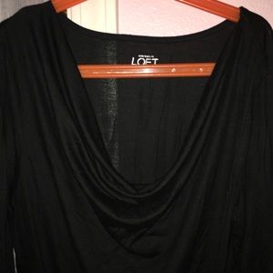 Ann Taylor Loft black thin long sleeve top cowl